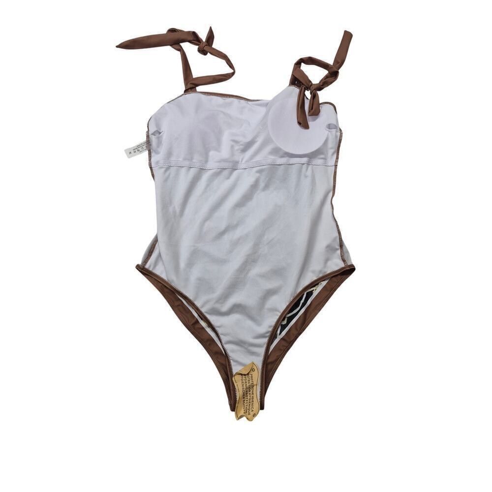 NWOT 1PC Bathing Suit+ Long Sarong Cover Up Set Brown/Gold Marble Sz XL - Picture 3 of 10